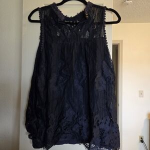 Navy Lace Sleeveless Women's Blouse